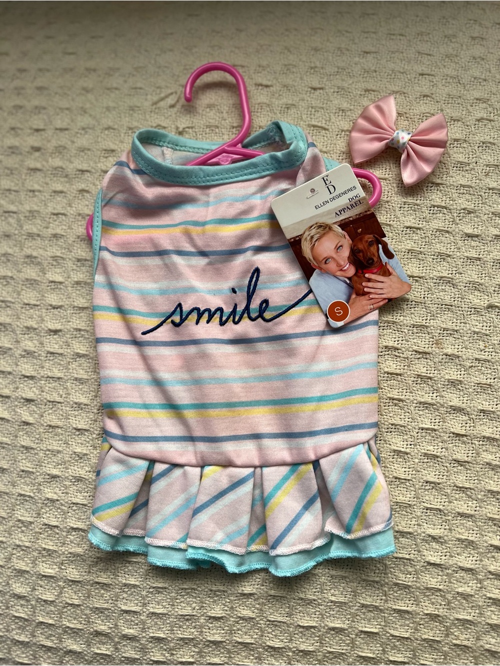 Ellen DeGeneres Pastel Stripe Dog Dress in Pink, Blue, Yellow, Cream